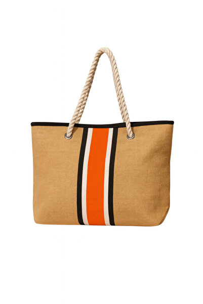 HomyJRs Orange Black Striped Large Size Picnic and Beach Bag – Rope Handle – 55X36X15 cm