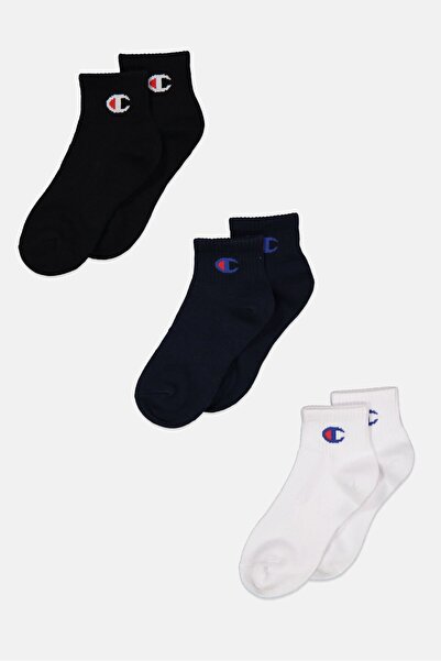 Champion Kids Boy 3 Pairs Brand Logo Socks, Black/White/Navy