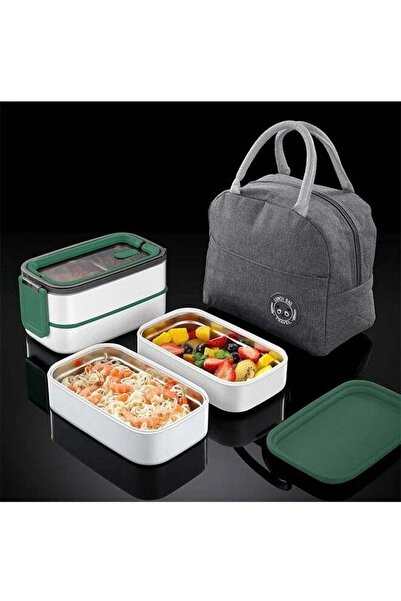okasa Double-layer Food-grade ABS Bento Lunch Box Set with Tableware and Insulation Bag, Multicolour