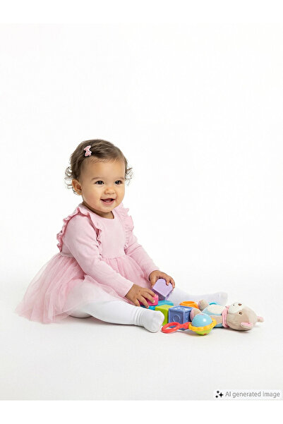 LC Waikiki baby Pembe Bisiklet Yaka Tütülü Kız Bebek Elbise