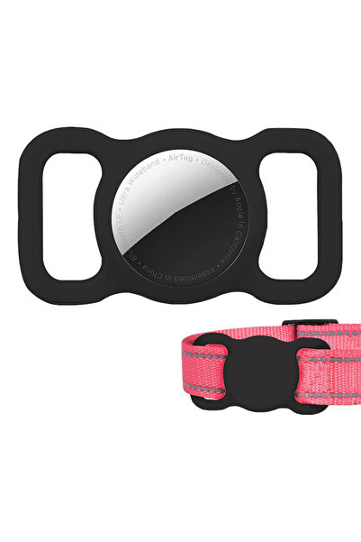 OEM Waterproof AirTag case for dog/cat collar, soft silicone, anti-shock, secure fit, black