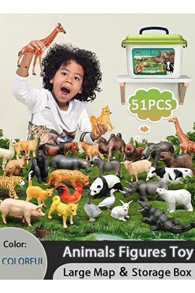 Generic مجموعة ألعاب حيوانات برية مكونة من 51 قطعة، مجموعة ألعاب حيوانات الغا...