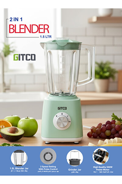 GITCO 2-in-1 Countertop Blender, 500 W, 1.5 L, GB1011 - Mint Green
