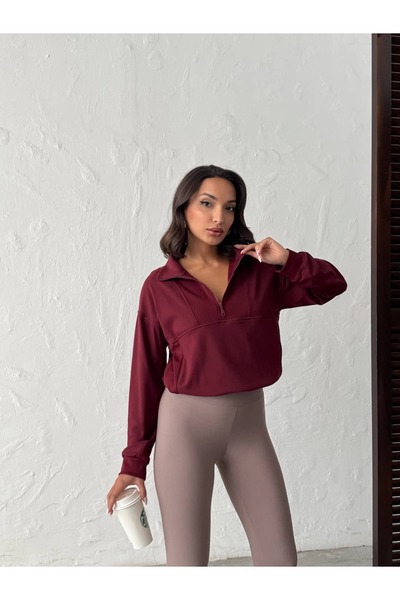 Miss Prova Brushed Soft Fabric Half Zipper Knitted Sports Sweatshirt Missw01