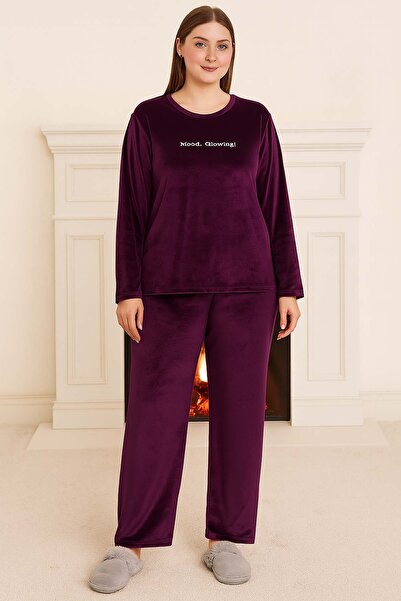 REMSA Σετ πιτζάμες από βελούδινο ύφασμα για γυναίκες μεγάλου μεγέθους 13213 Plum