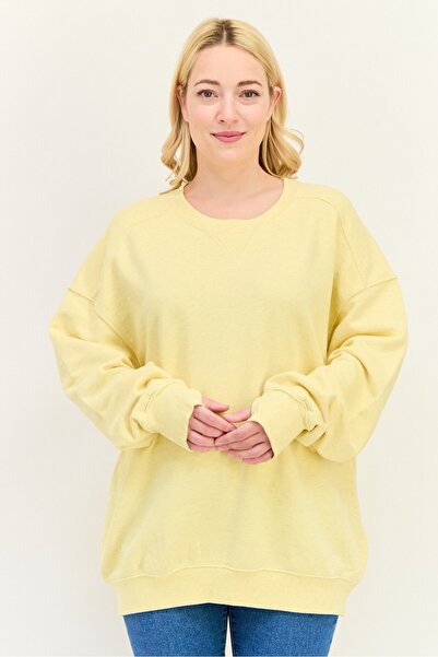 aerie Women Crew Neck Long Sleeves Brand Logo Sweatshirt, Yellow