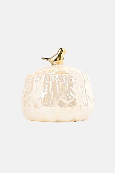 Catherine Malandrino Ceramic Jar With Decorative Lid, Cream