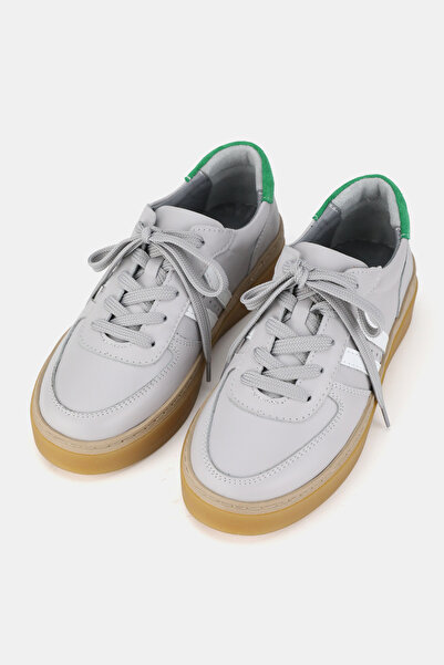 TUNAELLİ Women's Gray Genuine Natural Leather Size 36-41 Lace-Up Sneaker Shoes