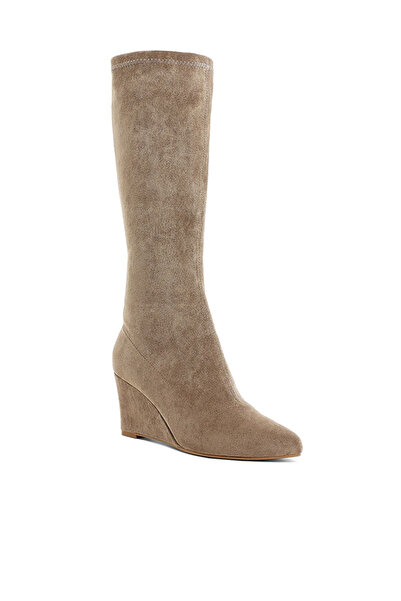 london Rag Women Microfiber Wedge Heel Boots in Taupe