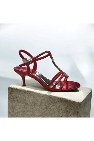 oktay kundura Women's Stone Evening Dress Shoes Dark Red Mid-Heel Fant01 Shoes