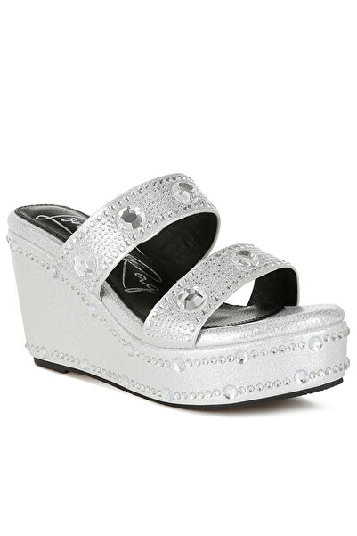 london Rag Women Rhinestone & Diamante Wedge Sandals in Silver
