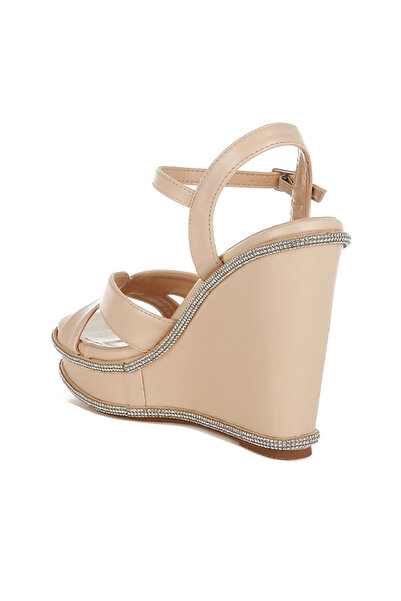 london Rag Women Rhinestones Embellished Wedge Sandals in Beige