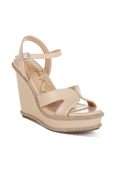 london Rag Women Rhinestones Embellished Wedge Sandals in Beige