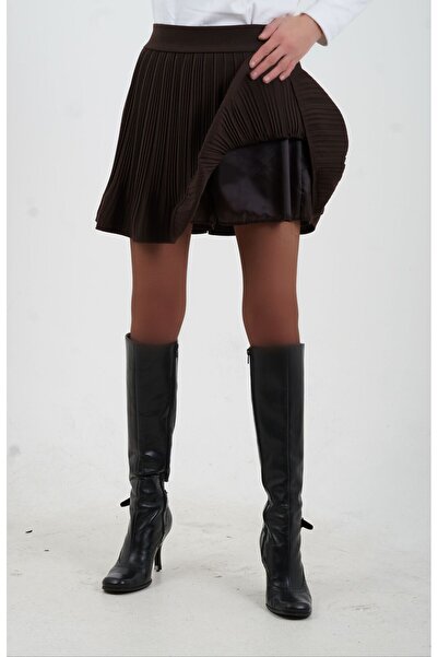 Zelish My Sister Fusta mini plisată cu căptușeală interioară maro