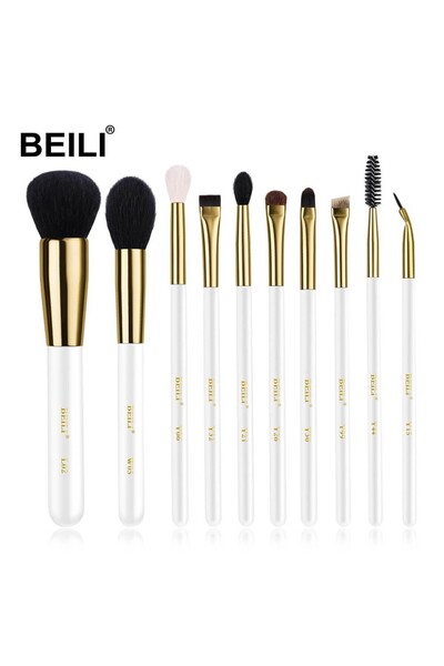 BEILI Set of 10 white gold makeup brushes