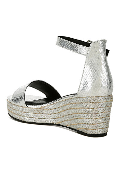london Rag Women Faux Leather Snake Wedge Espadrilles in Silver