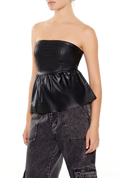 Forever 21 Suni Deri Straplez Bluz