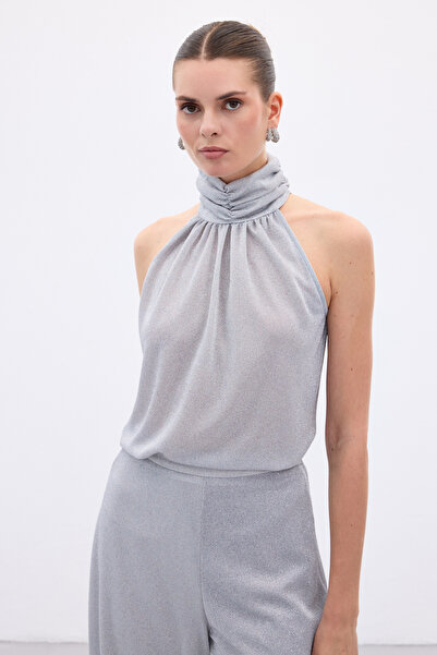 Sateen Αμάνικη γυαλιστερή μπλούζα - Ασημί