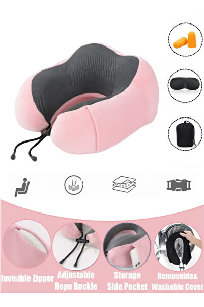 Generic وسادة سفر، وسادة رقبة للسفر، تأتي مع قناع للعين وسدادات أذن وحقيبة تخزين