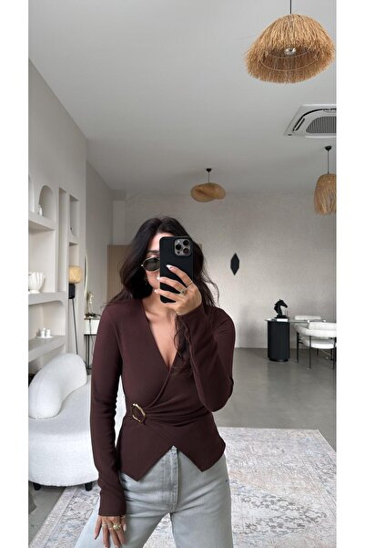 Buket Teke Καφέ χρυσή αγκράφα Ottoman διπλό πέτο Μπλούζα