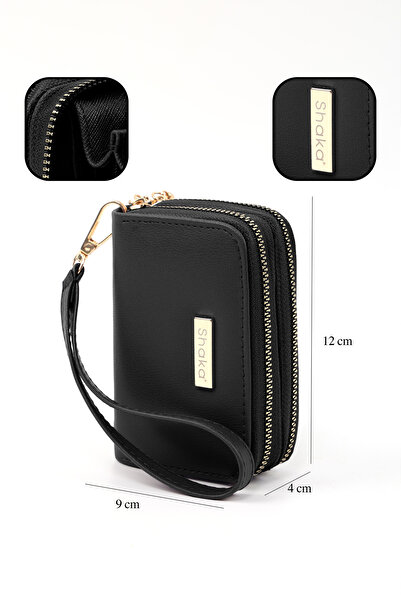 SHAKA Black Shk266 Faux Leather Wallet with 9 Compartments, Zipper Closure, Card Holder and Coin Compartment