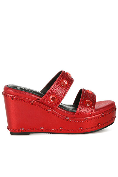 london Rag Women Rhinestone & Diamante Wedge Sandals in Red