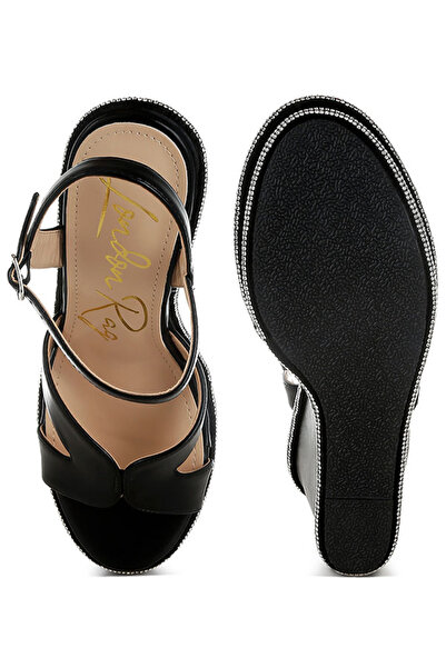 london Rag Women Rhinestones Embellished Wedge Sandals in Black