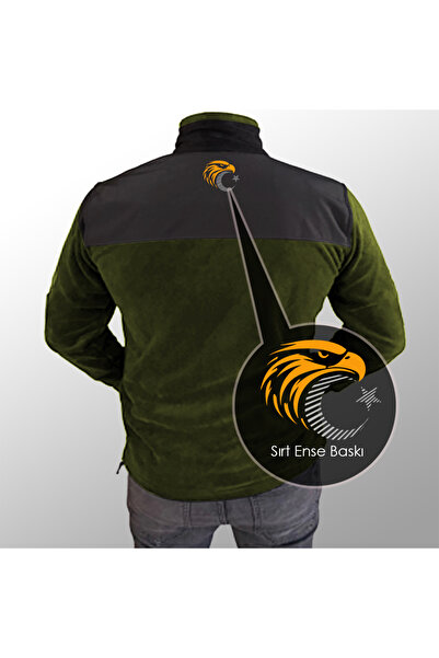 Crea Eymer Wear Turkish Eagles Design Full Zipper Softshell Fleece - Softshell Fleece Coat Khaki