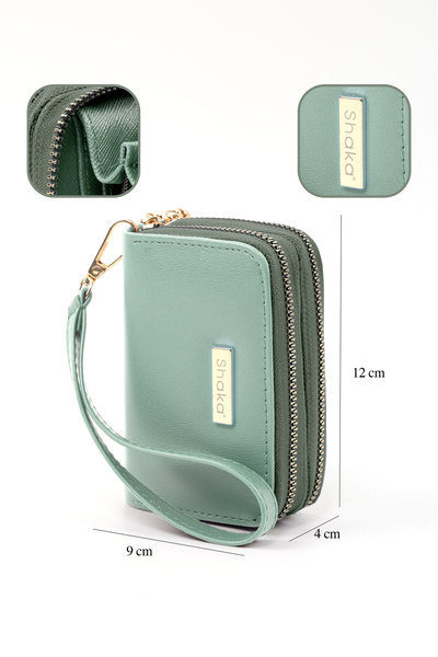 SHAKA Mint Green Shk266 Faux Leather 9 Compartment Wallet with Zipper Closure, Card Holder and Coin Compartment