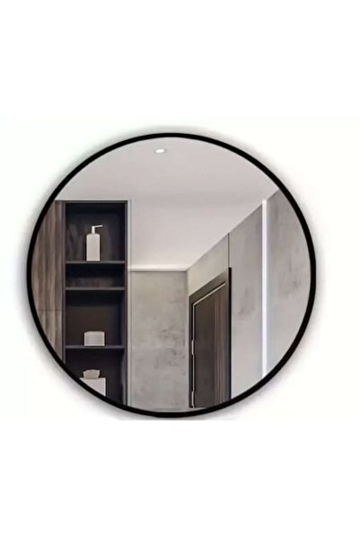 Englass 80 cm round mirror with black frame, decorative mirror for bathroom a...