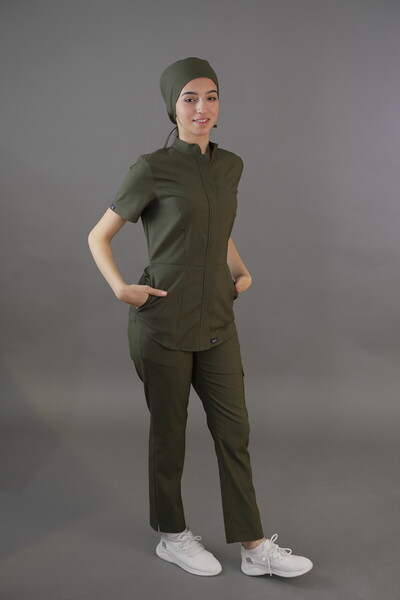 Qule Üniforma Unisex Haki Yeşil Desensiz Medikal Cerrahi Bone – Doktor & Hemşire