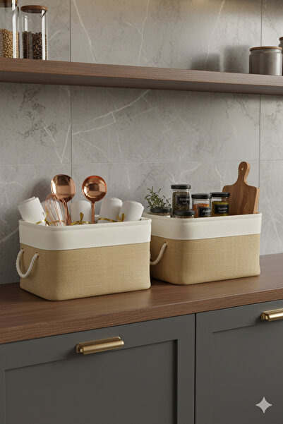 HomyJRs Set of 2 Medium Size Jute under Cabinet Laundry Children's Room Toy Organizer Folding Storage Basket