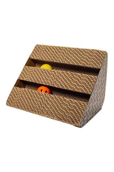 PisiMall Cardboard for sharpening claws and playing, with balls, for cats, 26x23x18 cm