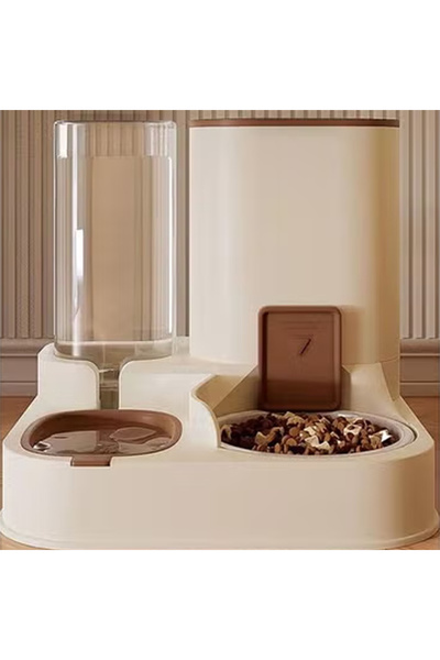NKX Automatic Pet Food and Water Feeder Gravity Dispenser Brown Set for Cats & Dogs 27x25x27 cm