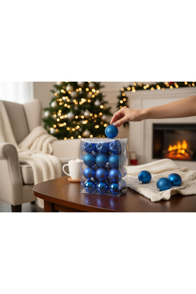 OEM Set de globuri albastre pentru brad de Crăciun, 24 buc., modele combinate, 23x17,5x12cm