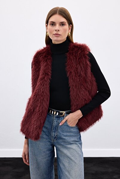 Sateen Sleeveless Long Vest - Burgundy