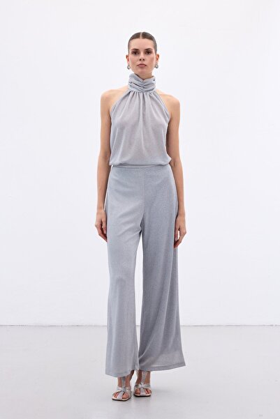 Sateen Αμάνικη γυαλιστερή μπλούζα - Ασημί