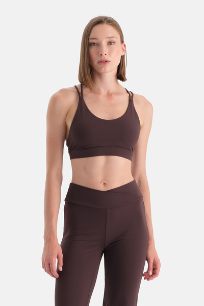 Dagi Dark Brown Women's Cross Strap Sports Bra