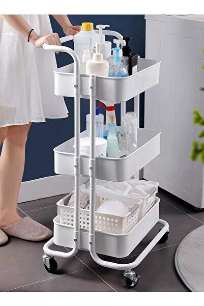 ALMUFARREJ 3-Tier Rolling Shelves Metal Cart Organizer White 85x45x35cm