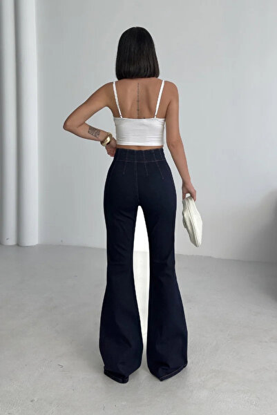 Coşkun GİYİM Women's Pensli Flared Jeans Dark Blue 7021-17