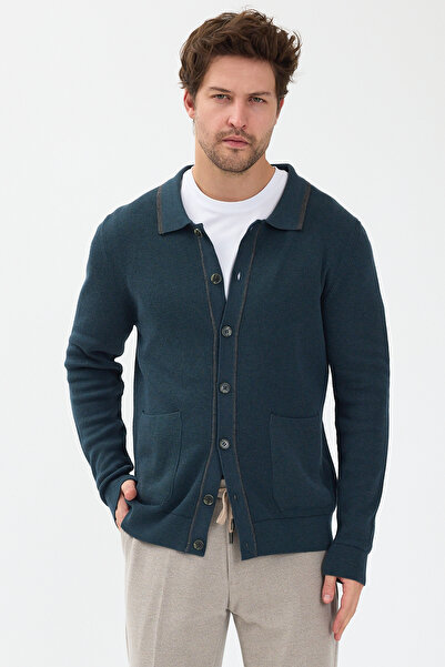Frappoli Loix Men's Dark Green Cotton Blend Thessaloniki Knitted Cardigan with Bag Pockets