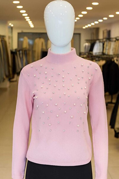 DiYer ALTU GİYİM İnci ve Taş Detaylı Triko Bluz