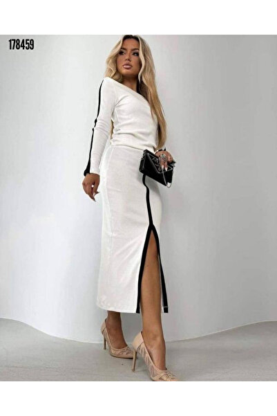 Modayakamoz Yeni Sezon Kadın Kaşkorse İkili Takım Uzun Kollu Bluz Yırtmaçlı Etek