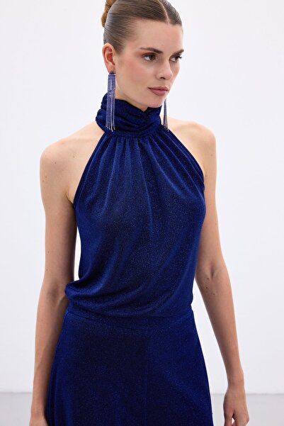 Sateen Αμάνικη γυαλιστερή μπλούζα - Sax Blue