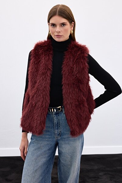 Sateen Sleeveless Long Vest - Burgundy