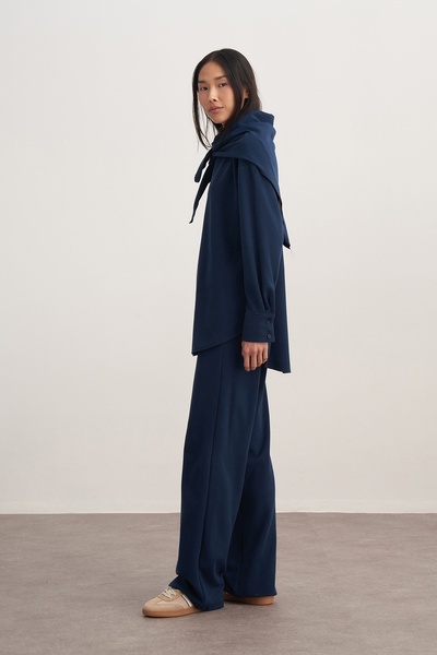 EBU Prive Women's 3-Piece Pants Set with Shawl Accessories Navy Blue