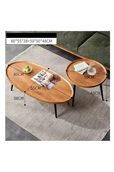 NKX طاولة قهوة للمنزل والمكتب، لون الخشب الأصلي، إطار بني، 80 سم