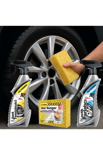 Automix Jant Temizleyici + Lastik Parlatıcı + Midi Sünger 3’lü Araç Lastik Ba...