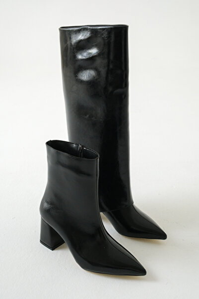 Riccon Removable Dust Cover Detailed Pointed Toe 2in1 Women's Boots Black Rustic