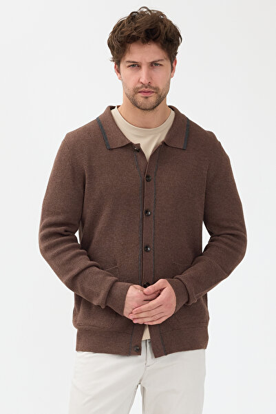 Frappoli Loix Men's Brown Cotton Blend Thessaloniki Knitted Cardigan with Pocket